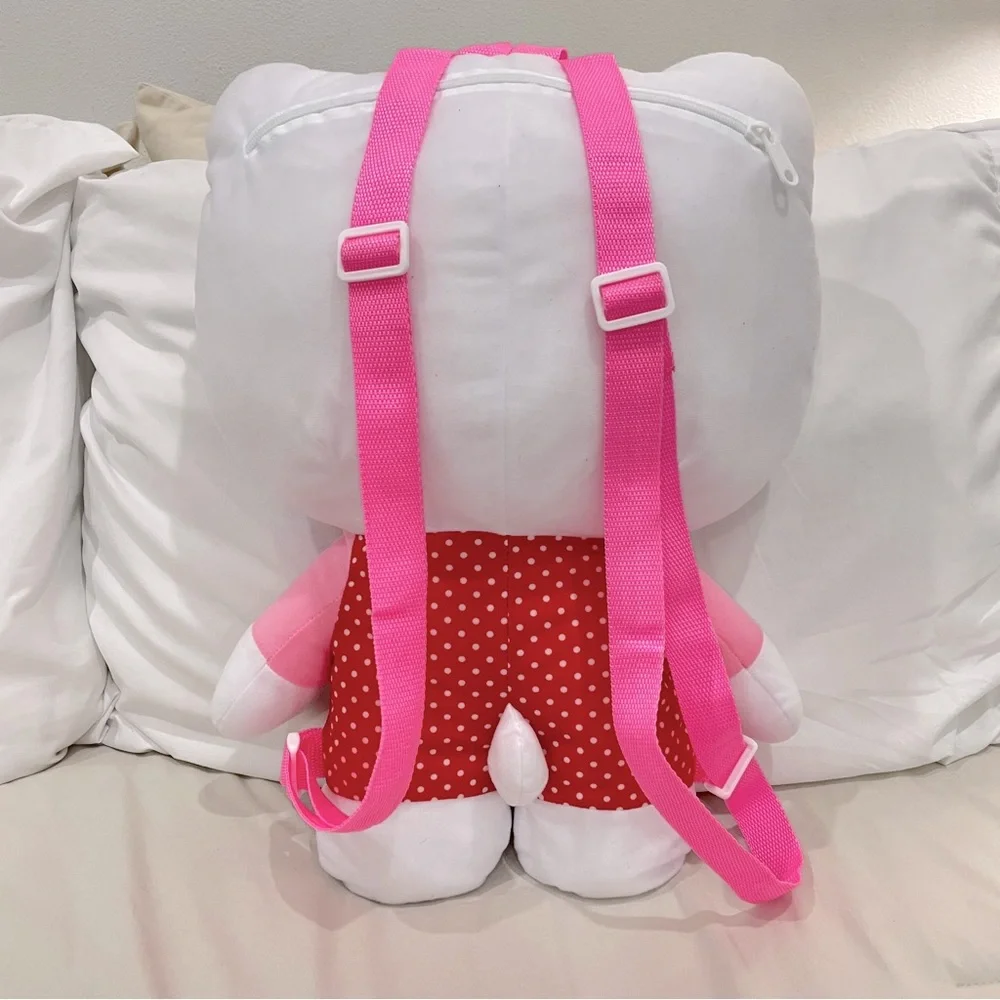 NEW Sanrio Hello Kitty Plush Backpack Red Polka Dot Romper Pink Bow Kawaii Bag‎